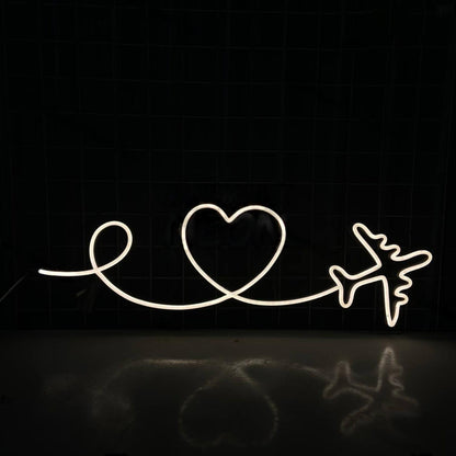 Airplane With Heart Led Sign Travel Agency Bedroom Decor | Shineneon