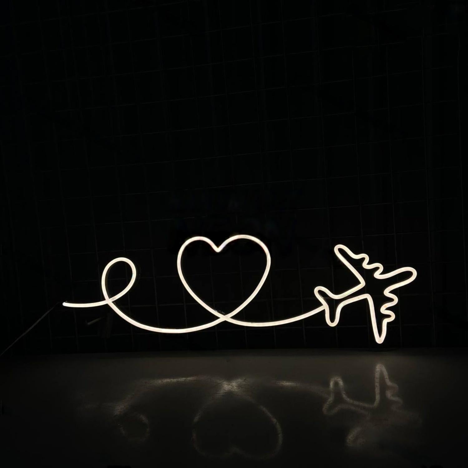 Airplane With Heart Led Sign Travel Agency Bedroom Decor | Shineneon