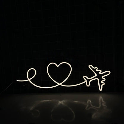 Airplane With Heart Led Sign Travel Agency Bedroom Decor | Shineneon