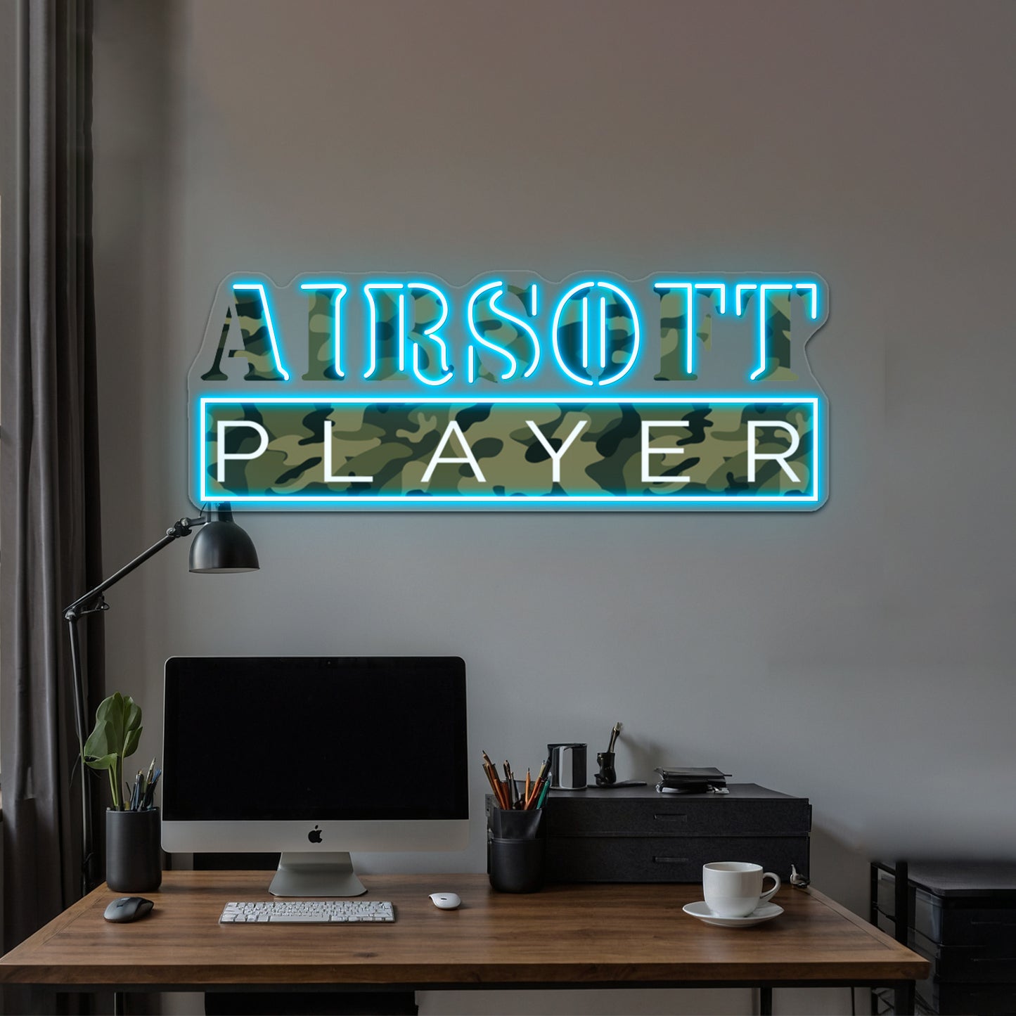 Airsoft Player Camo Art Design Wall Artwork Neon Signs