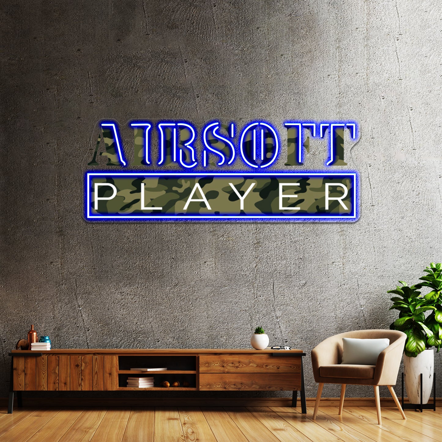 Airsoft Player Camo Art Design Wall Artwork Neon Signs