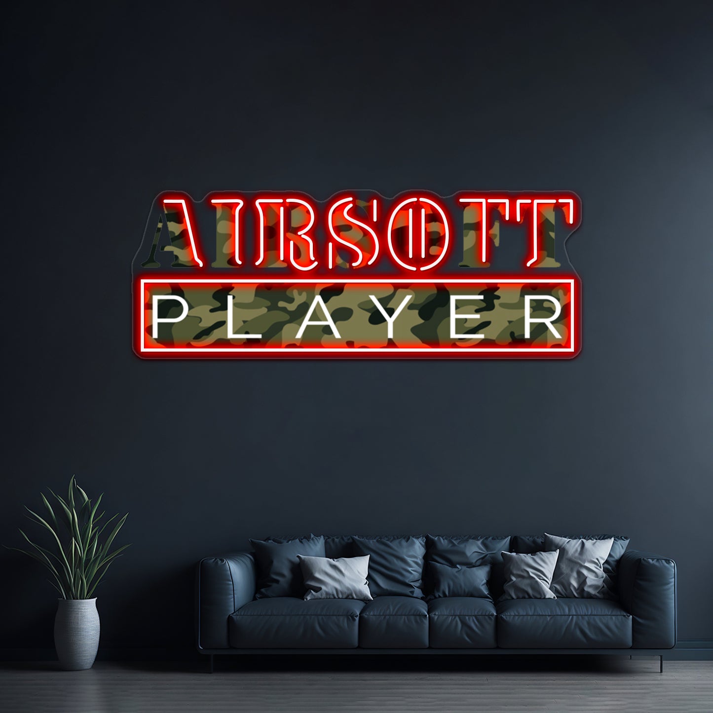 Airsoft Player Camo Art Design Wall Artwork Neon Signs