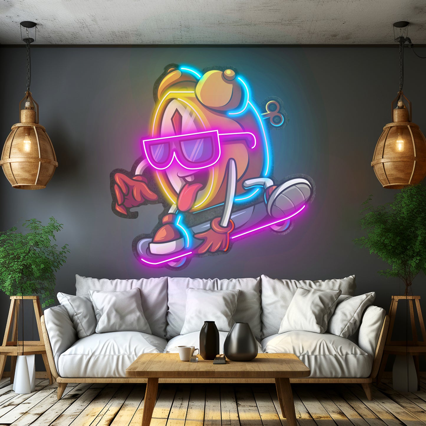 Alarm Clock Skateboarding Led Neon Sign Light Custom Led Signs