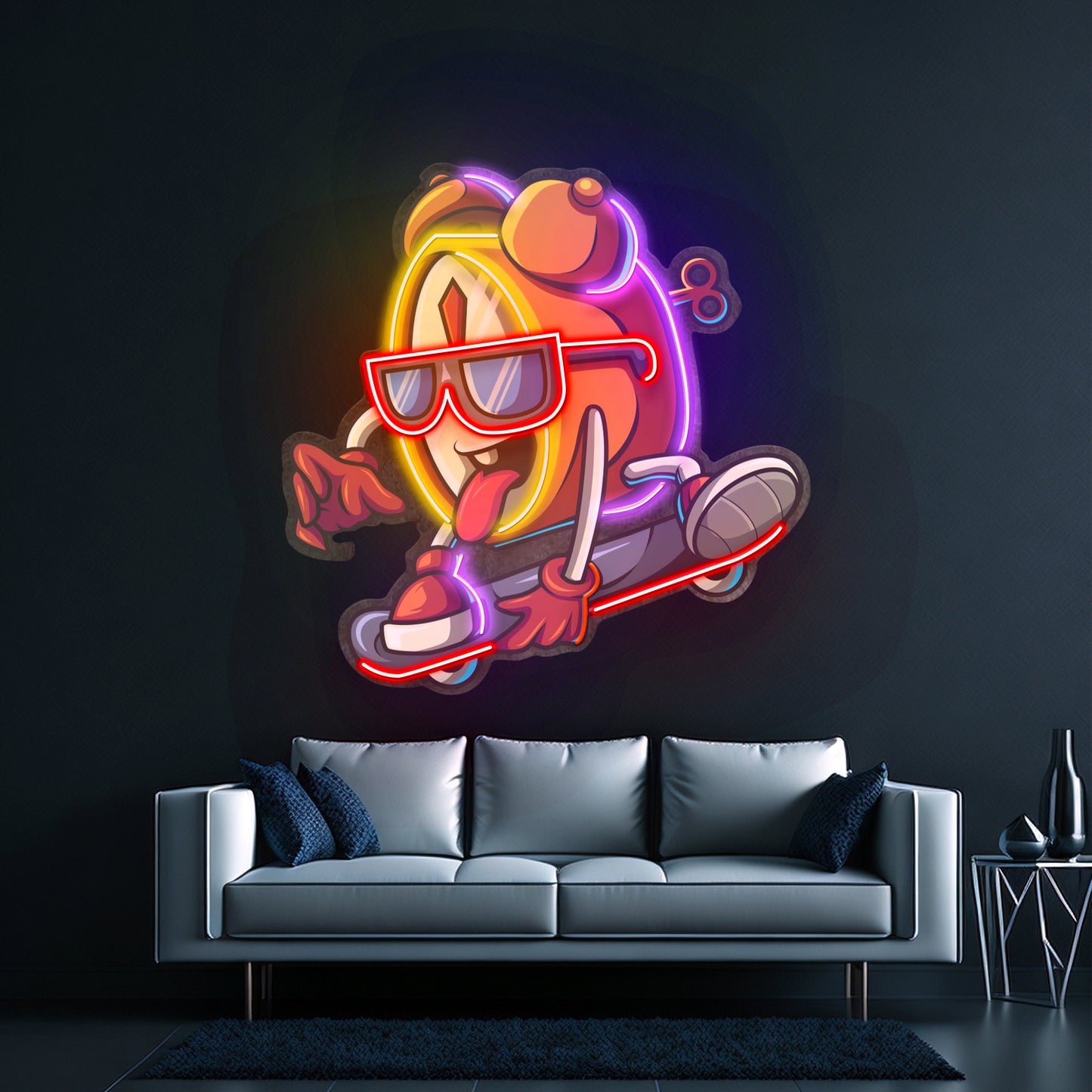 Alarm Clock Skateboarding Led Neon Sign Light Custom Led Signs