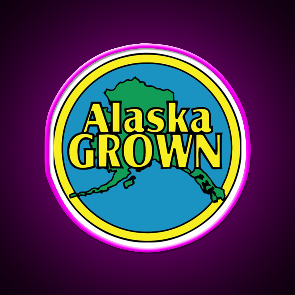 Alaska Grown Classic Hemp Inspired Green Leaf Led Neon Sign Rgb Color - Neon sign mounted on wall in room