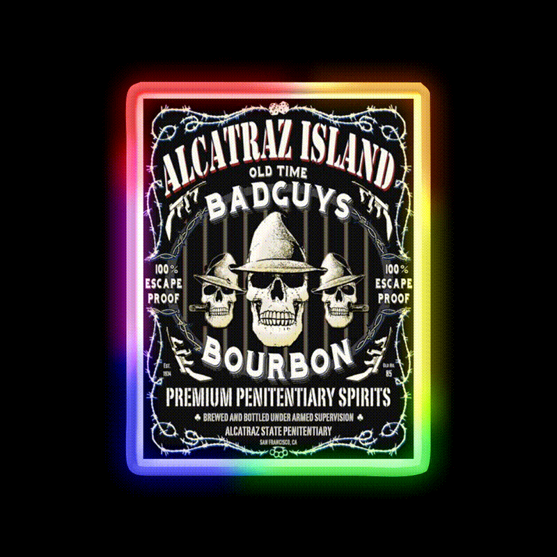 Alcatraz Island Badguys Bourbon Whiskey Drink Bar Led Neon Sign Rgb Color
