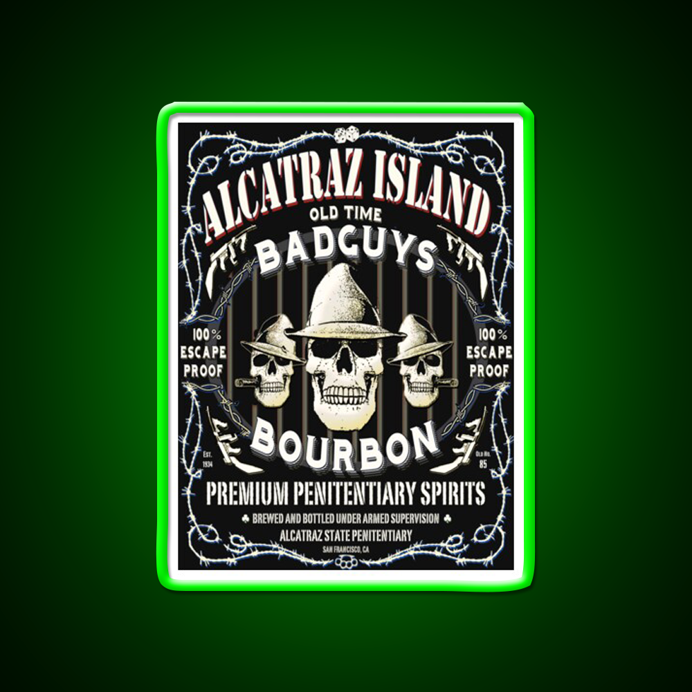 Alcatraz Island Badguys Bourbon Whiskey Drink Bar Led Neon Sign Rgb Color