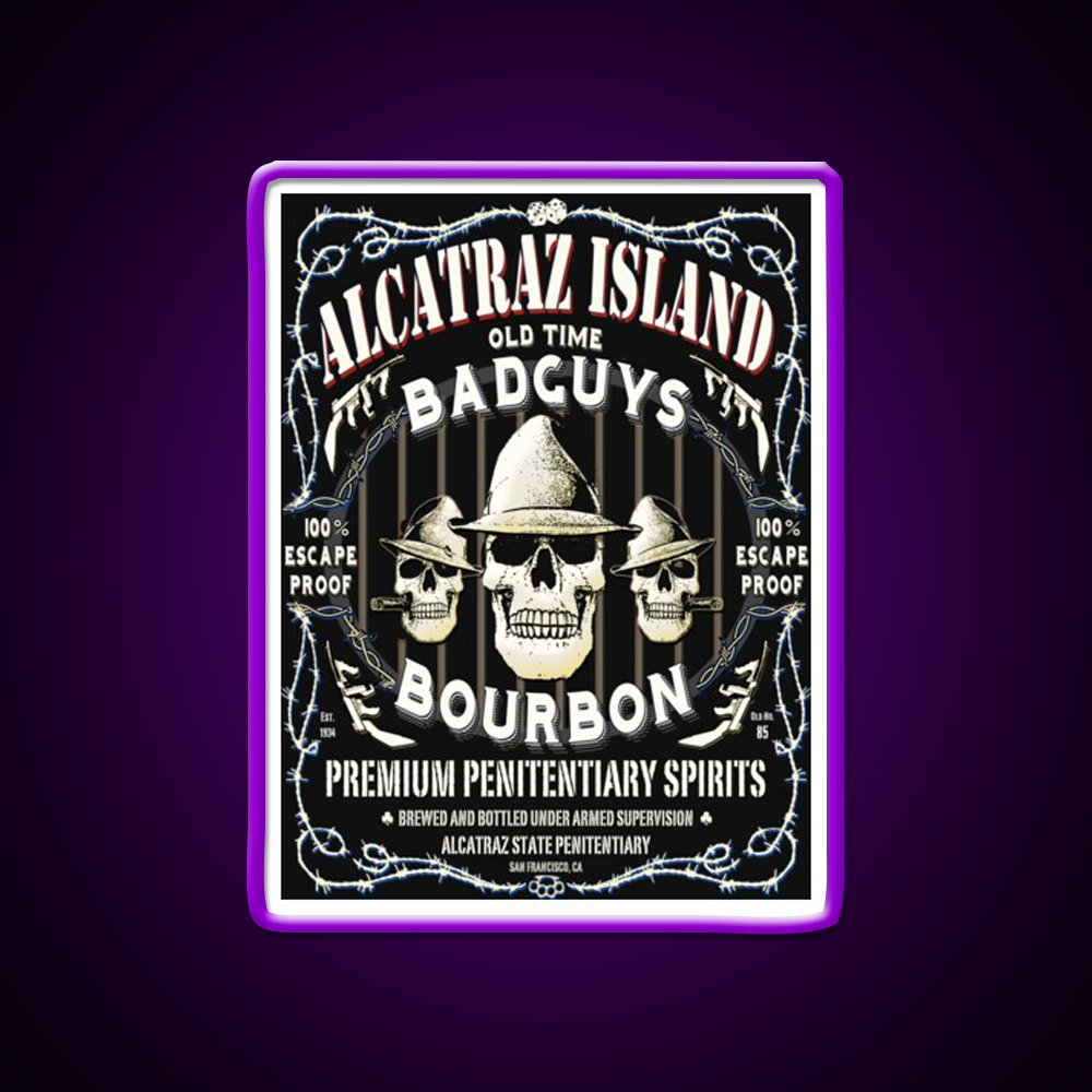 Alcatraz Island Badguys Bourbon Whiskey Drink Bar Led Neon Sign Rgb Color