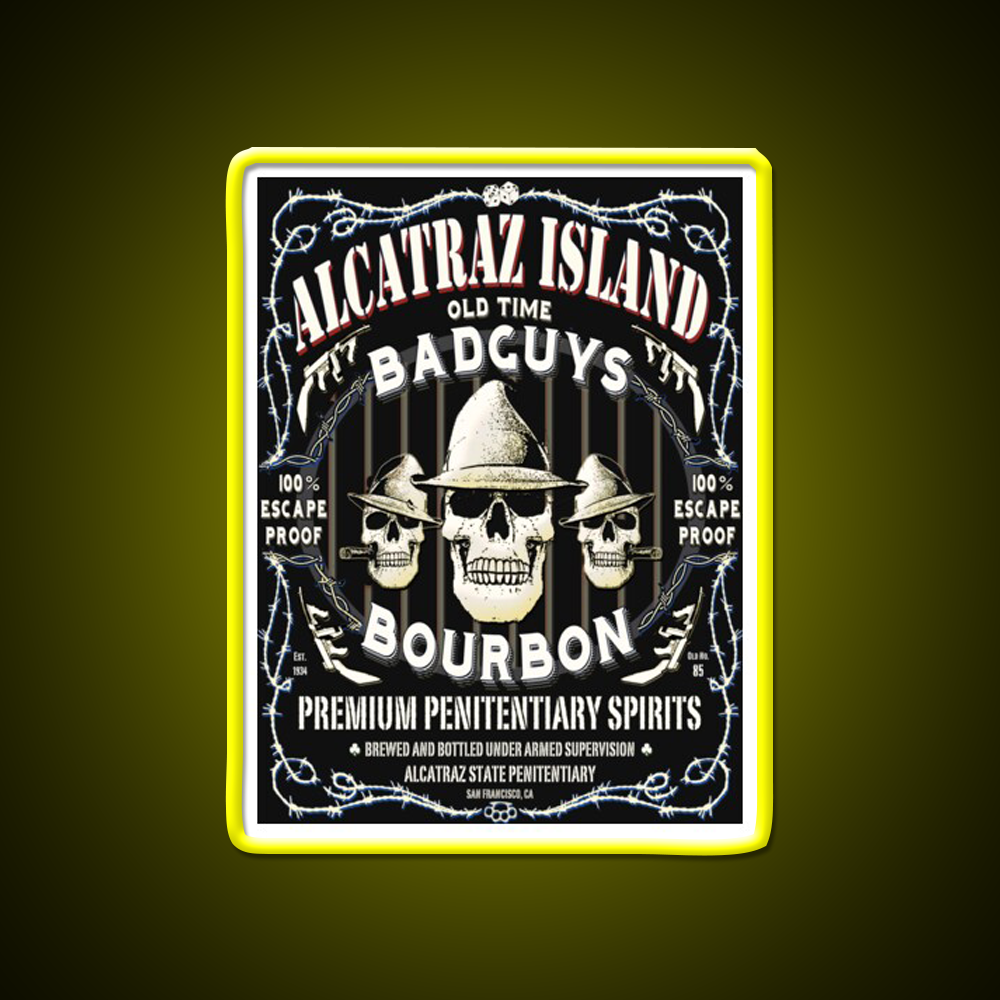 Alcatraz Island Badguys Bourbon Whiskey Drink Bar Led Neon Sign Rgb Color