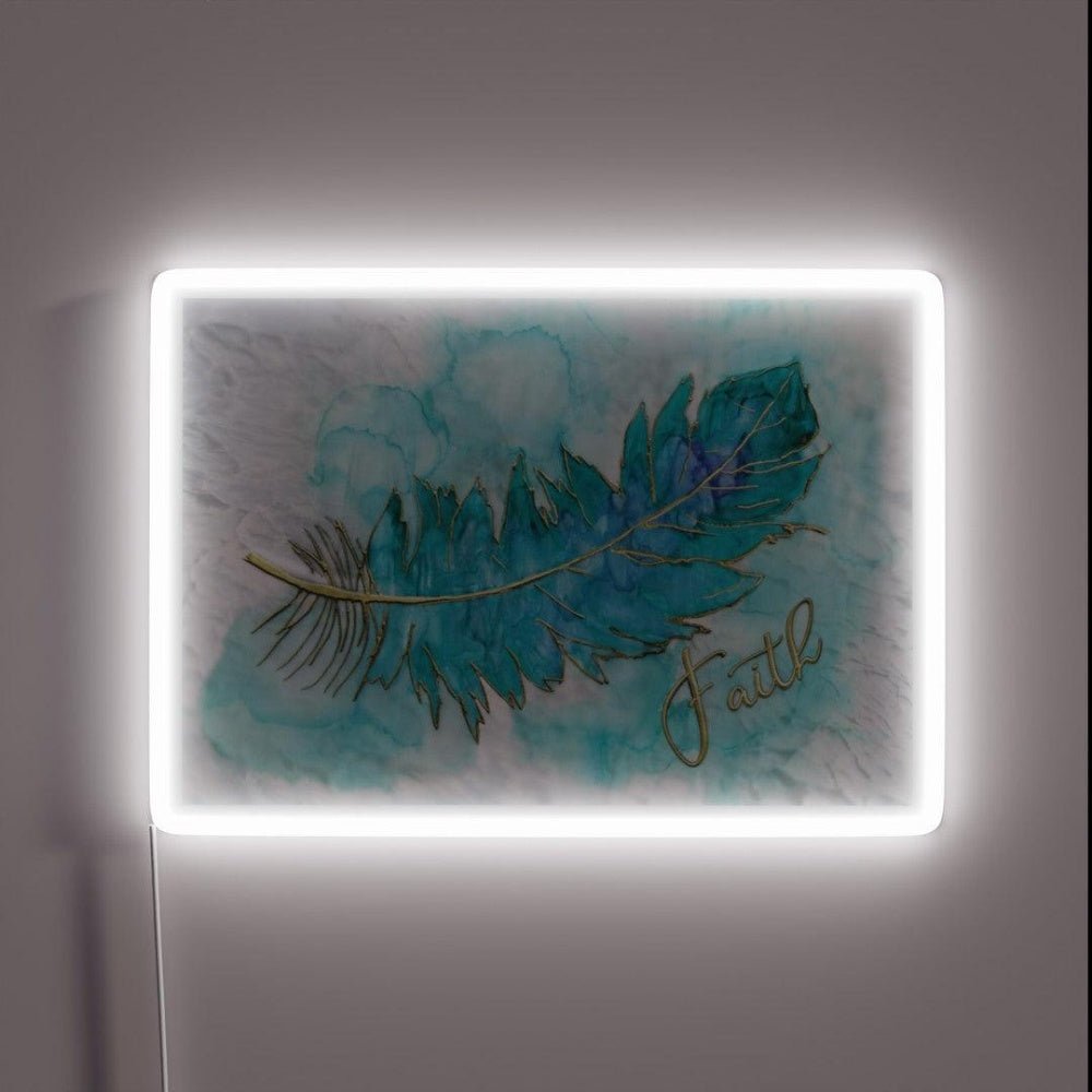 Alcohol Ink Textured Faith Feather Rgb Led Neon Sign - Shineneon