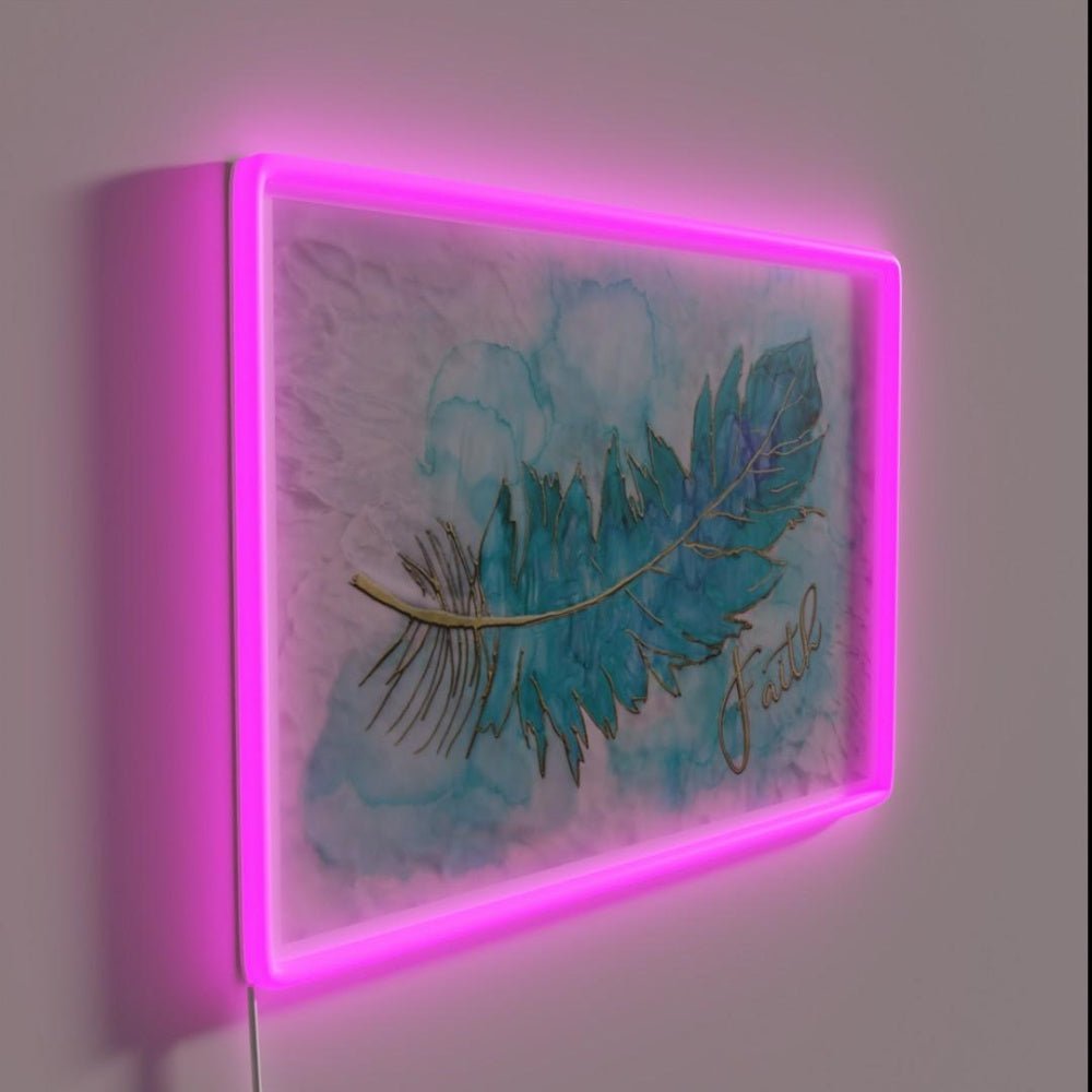 Alcohol Ink Textured Faith Feather Rgb Led Neon Sign - Shineneon