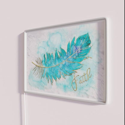 Alcohol Ink Textured Faith Feather Rgb Led Neon Sign - Shineneon