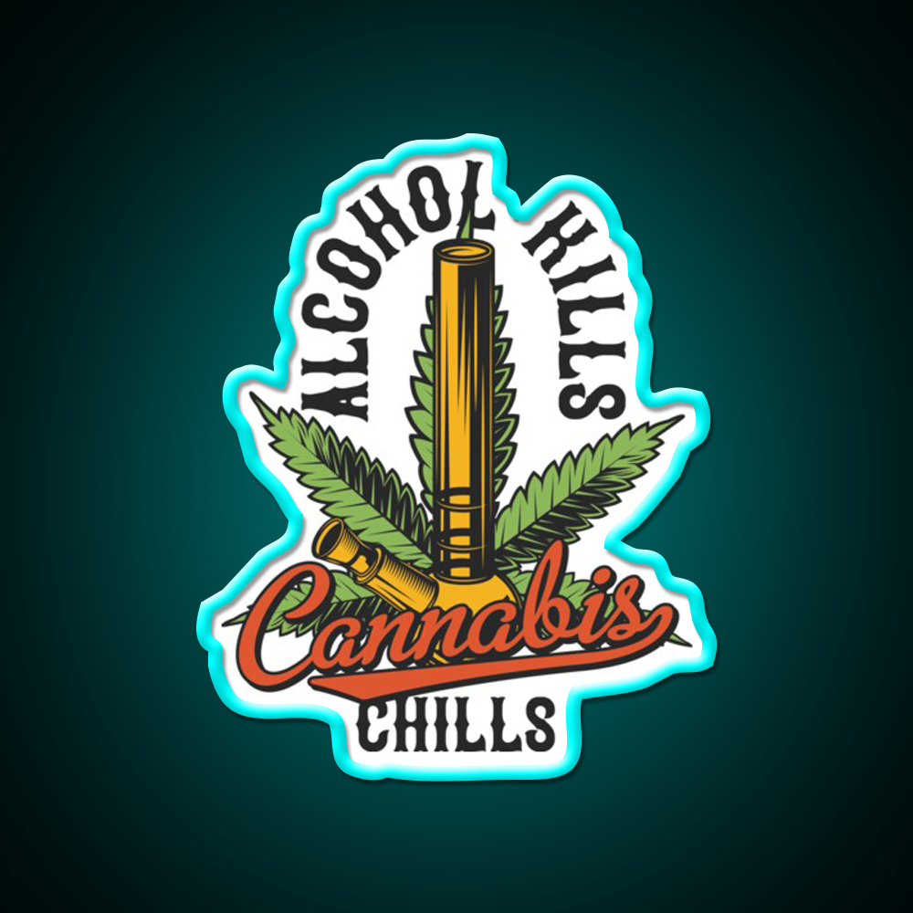 Alcohol Kills Chills Hemp Inspired Green Leaf Led Neon Sign Rgb Color - Size and dimension reference