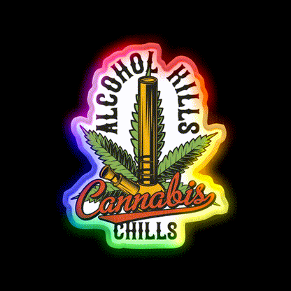 Alcohol Kills Chills Hemp Inspired Green Leaf Led Neon Sign Rgb Color - LED neon sign close-up detail
