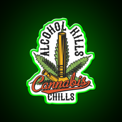 Alcohol Kills Chills Hemp Inspired Green Leaf Led Neon Sign Rgb Color - LED neon sign view 8