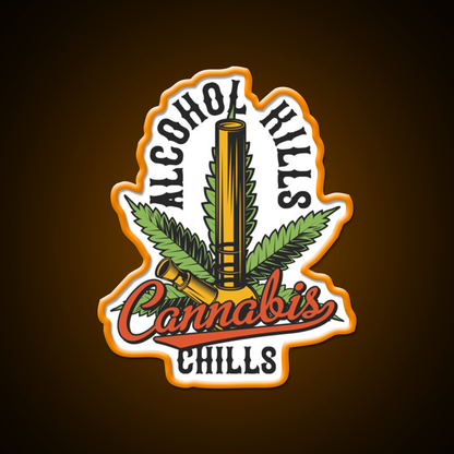 Alcohol Kills Chills Hemp Inspired Green Leaf Led Neon Sign Rgb Color - LED neon sign view 6