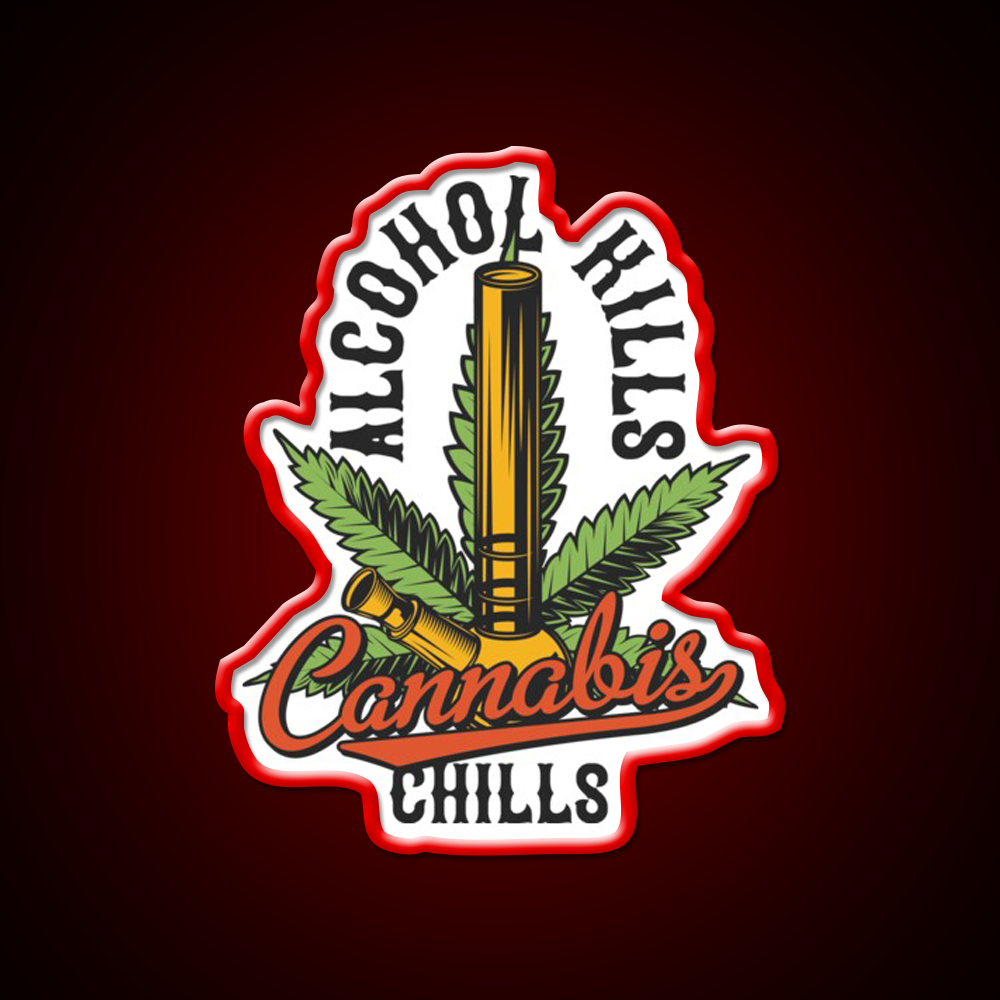 Alcohol Kills Chills Hemp Inspired Green Leaf Led Neon Sign Rgb Color - LED neon sign view 10