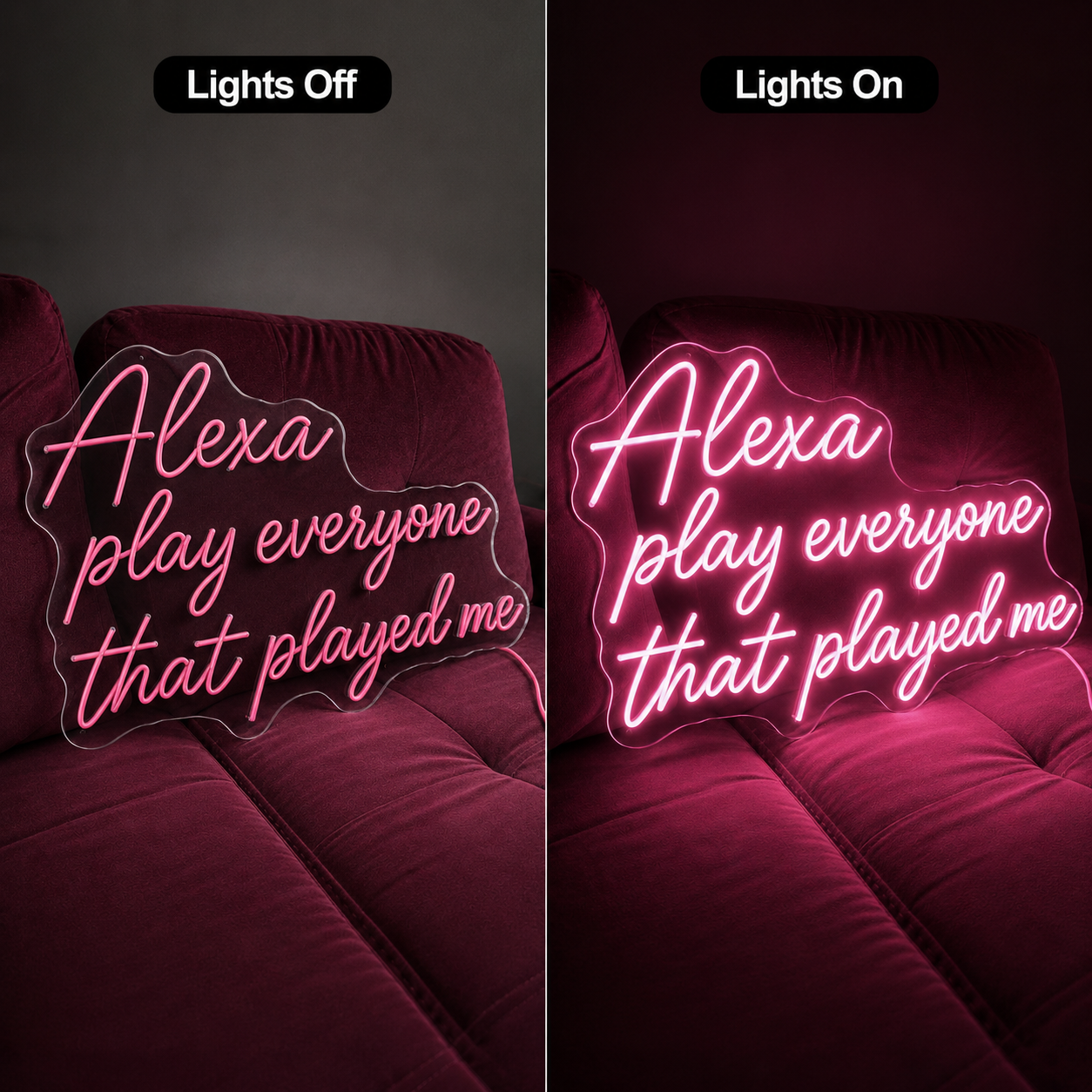 Alexa Play Everyone That Played Me LED Neon Sign - 06 Day Night Comparison