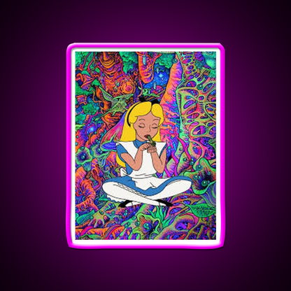 Alice In Wonderland Psychedelic Hemp Inspired Green Leaf Led Neon Sign Rgb Color - Neon sign mounted on wall in room
