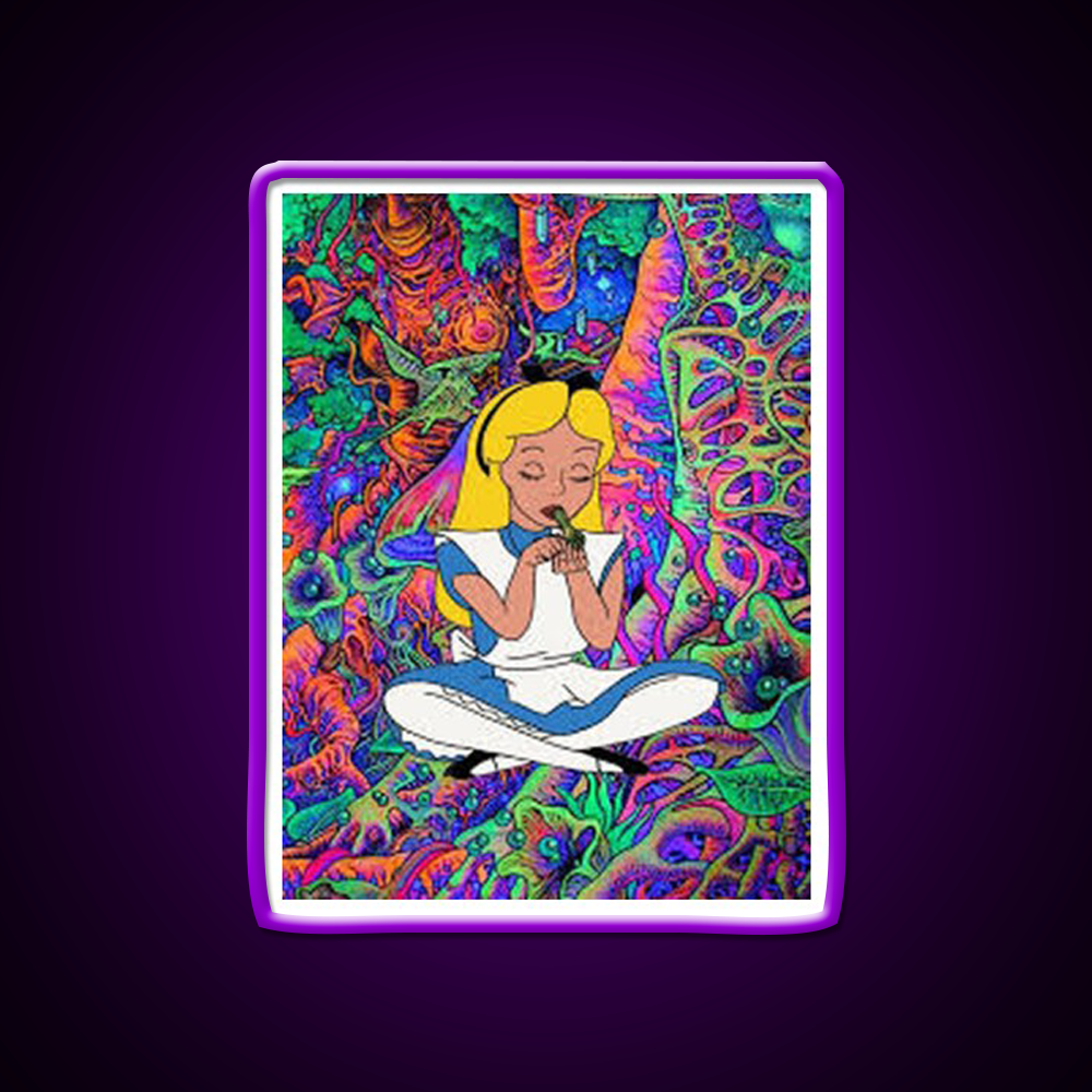Alice In Wonderland Psychedelic Hemp Inspired Green Leaf Led Neon Sign Rgb Color - LED neon sign view 9