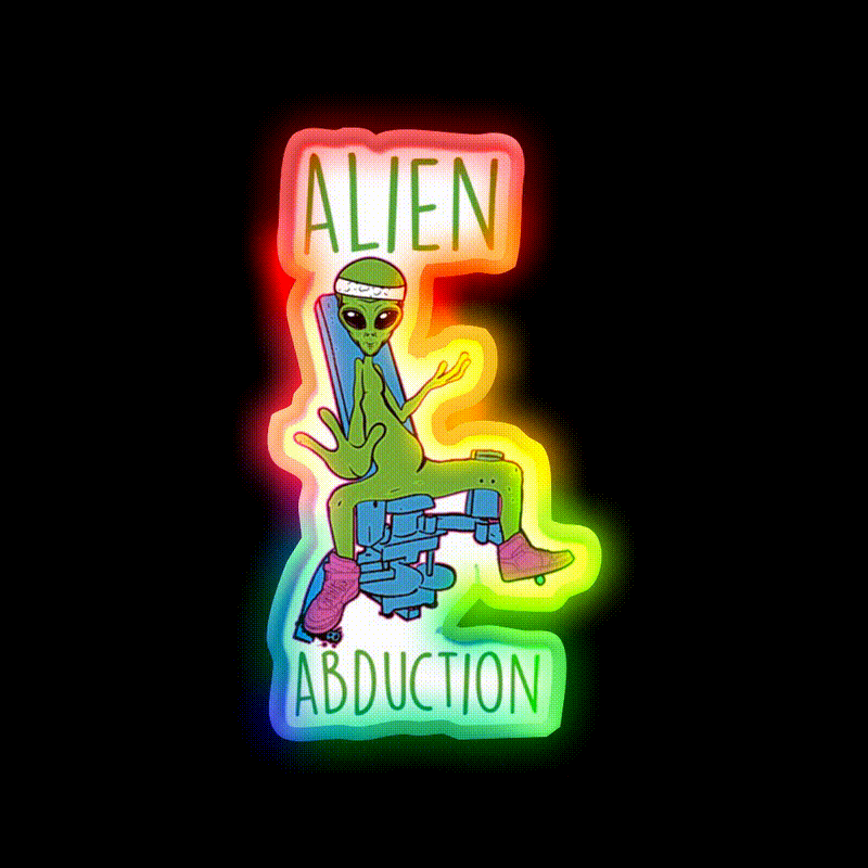 Alien Abduction Nerdy Sci Fi Anatomy Gym Humor Gym Fitness Led Neon Sign Rgb Color - LED neon sign close-up detail