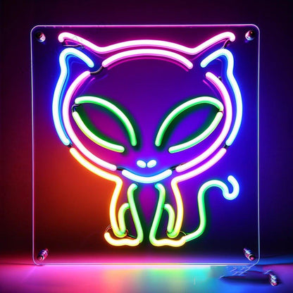 Alien Cat Multicolor Led Neon Sign Indoor Wall Art For Cat Lovers Sci-Fi Fans | Shineneon