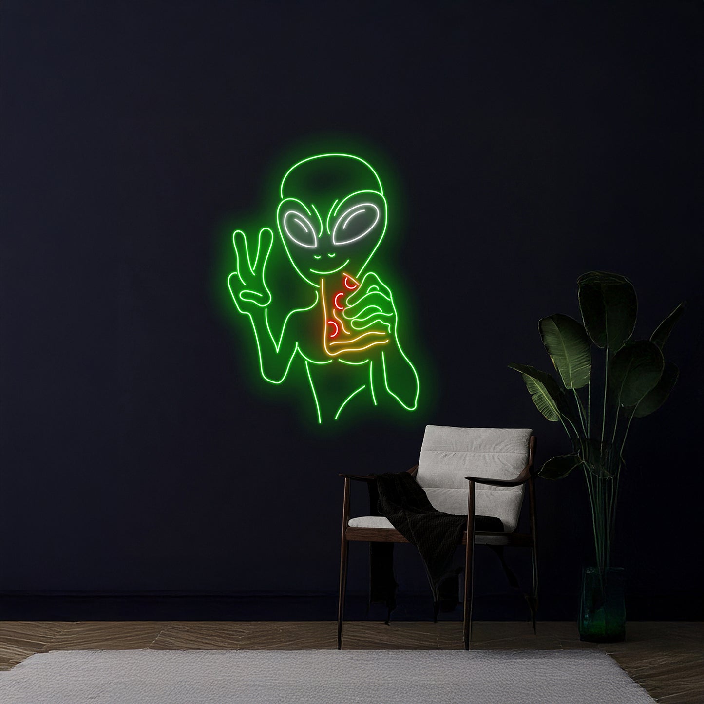 Alien Eating Pizza Neon Light