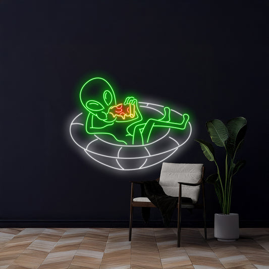 Alien Eating Pizza Neon Light Pizza Room Wall Led Decor