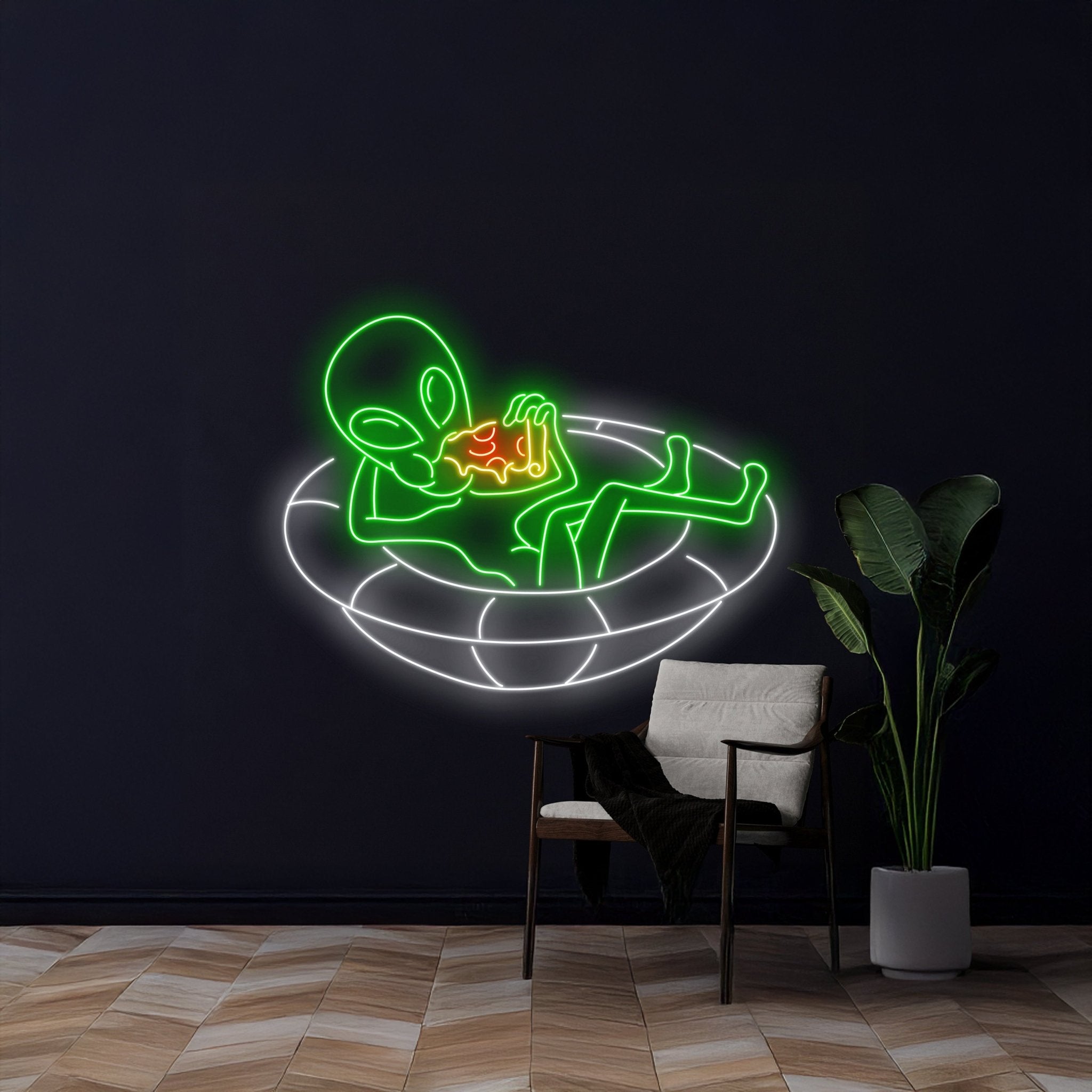 Alien Eating Pizza Neon Light Pizza Room Wall Led Decor - Shineneon
