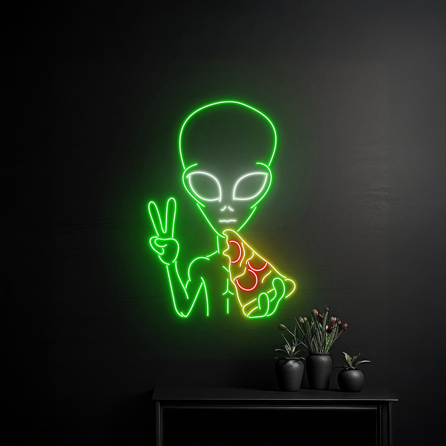 Alien Eating Pizza Neon Sign