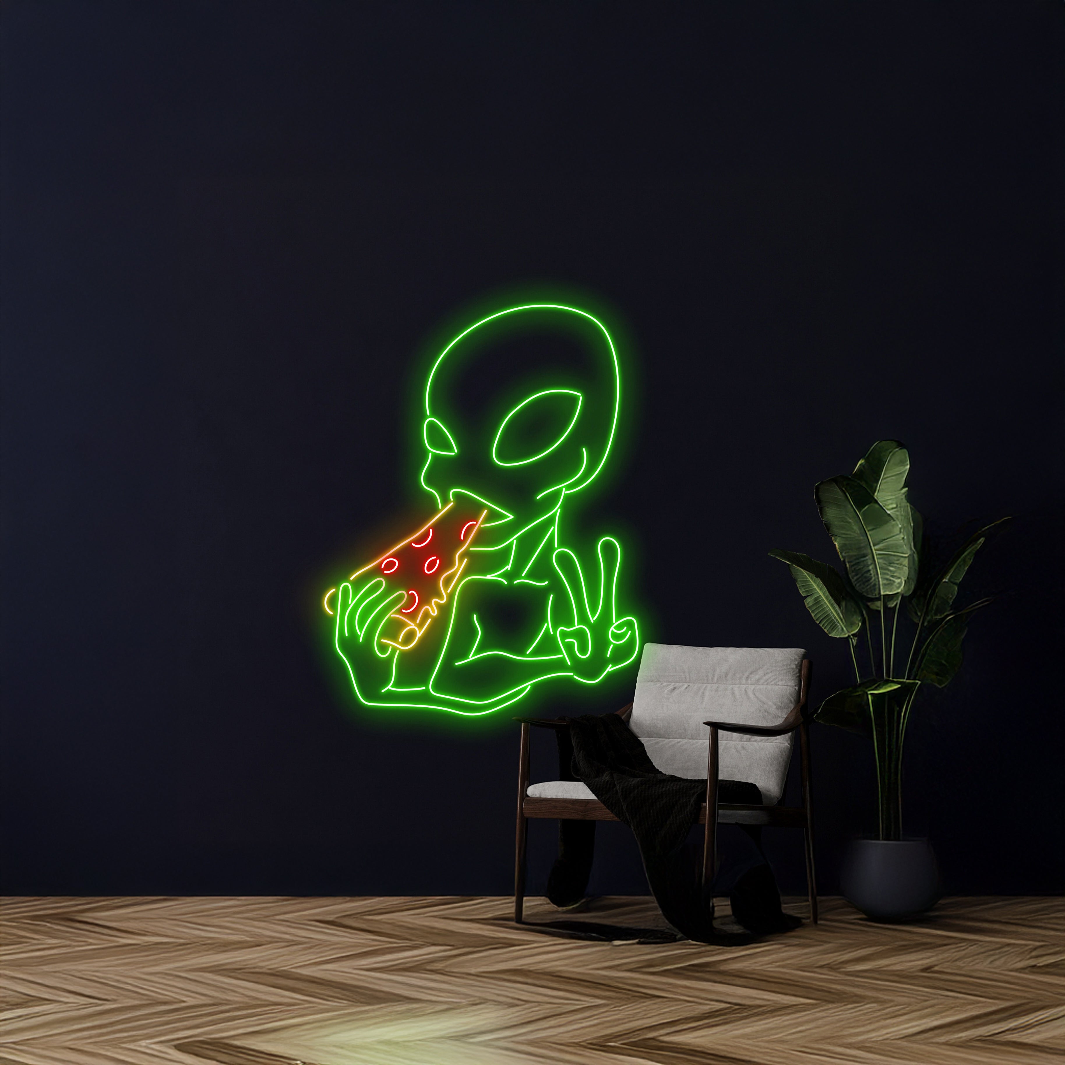 Alien Eating Pizza Neon Sign Pizza Room Wall Led Decor | Shineneon