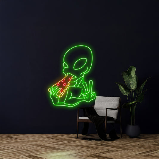 Alien Eating Pizza Neon Sign Pizza Room Wall Led Decor