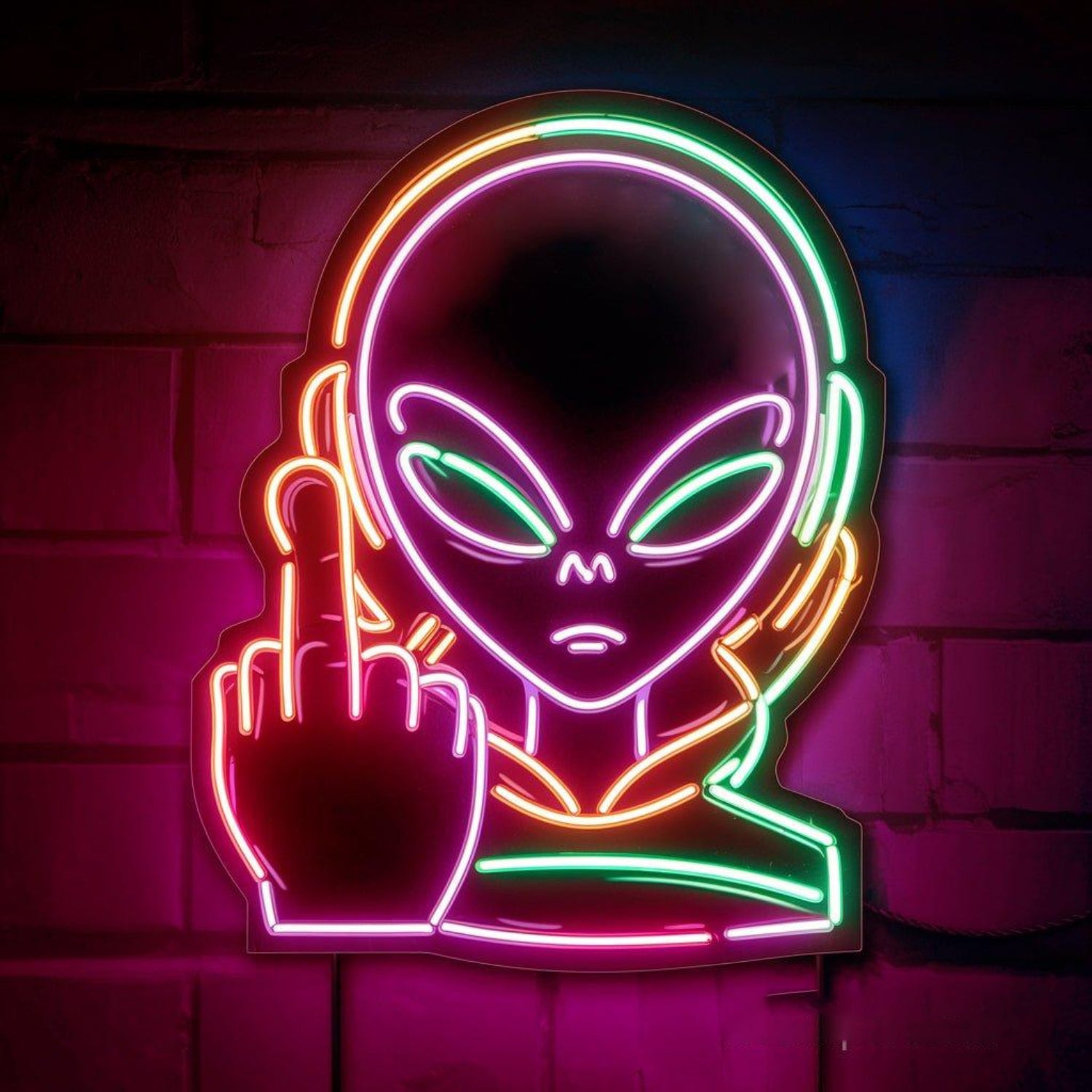 Alien Middle Finger Multicolor Led Neon Sign For Sci-Fi Home Bar Room Decor | Shineneon