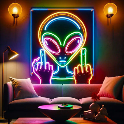 Alien Middle Finger Multicolor Led Neon Sign Sci-Fi Room Decor | Shineneon