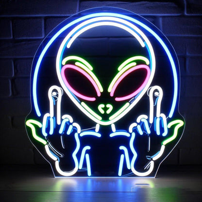 Alien Middle Finger Multicolor Led Neon Sign Sci-Fi Room Decor | Shineneon