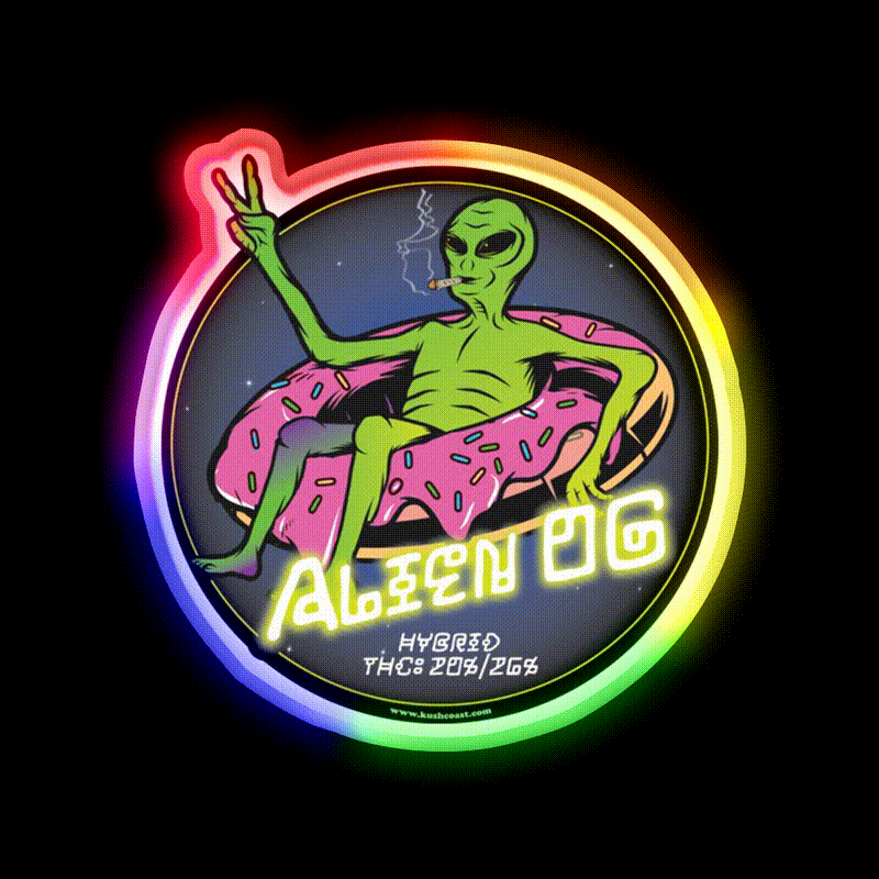 Alien Og Strain Art Hemp Inspired Green Leaf Led Neon Sign Rgb Color - LED neon sign close-up detail