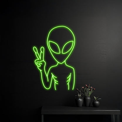 Alien Peace Hand Neon Sign