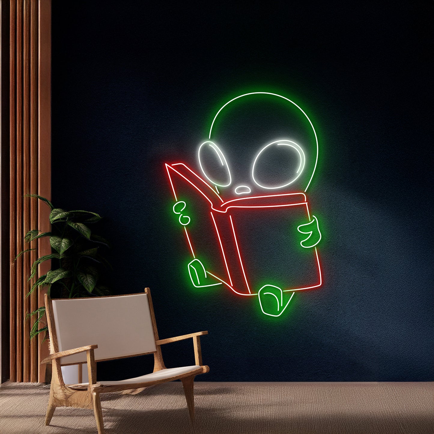 Alien Reading Book Neon Sign