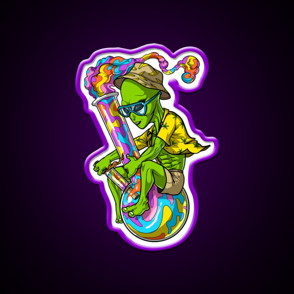 Alien Stoner Weed Bong Trip Hemp Inspired Green Leaf Led Neon Sign Rgb Color - LED neon sign view 9