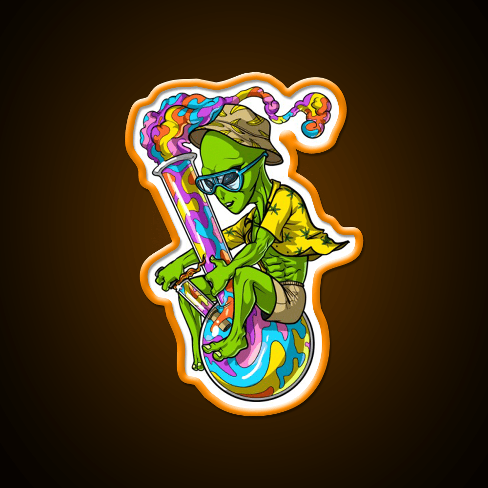 Alien Stoner Weed Bong Trip Hemp Inspired Green Leaf Led Neon Sign Rgb Color - Shineneon