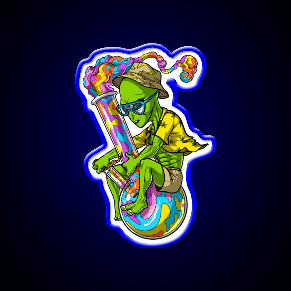 Alien Stoner Weed Bong Trip Hemp Inspired Green Leaf Led Neon Sign Rgb Color - Shineneon