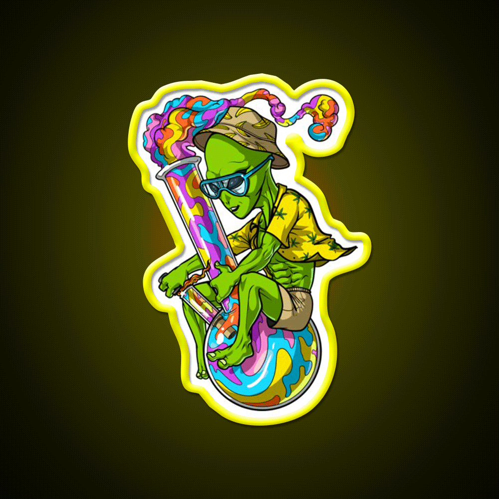 Alien Stoner Weed Bong Trip Hemp Inspired Green Leaf Led Neon Sign Rgb Color - Custom LED neon sign front view