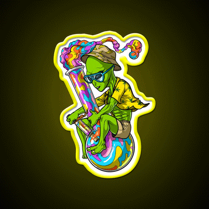 Alien Stoner Weed Bong Trip Hemp Inspired Green Leaf Led Neon Sign Rgb Color - Custom LED neon sign front view