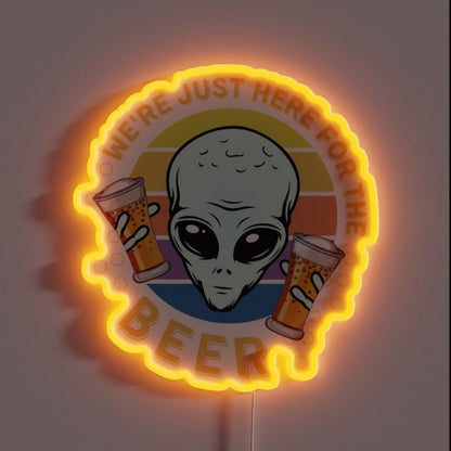 Alien We Re Just Here For The Beer Retro Vintage Rgb Led Neon Sign - Shineneon