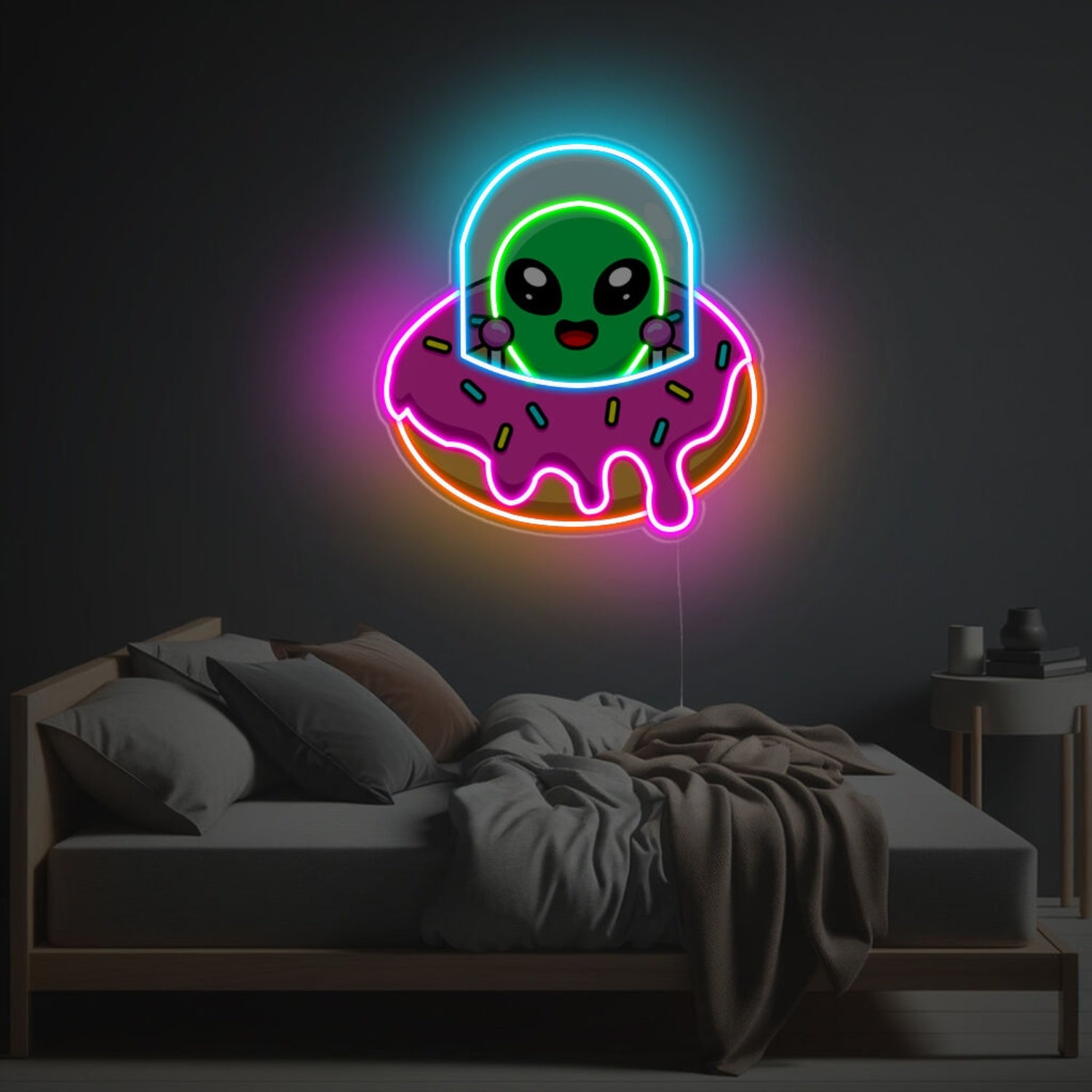 Alien With Donut Ufo Led Neon Acrylic Artwork | Shineneon