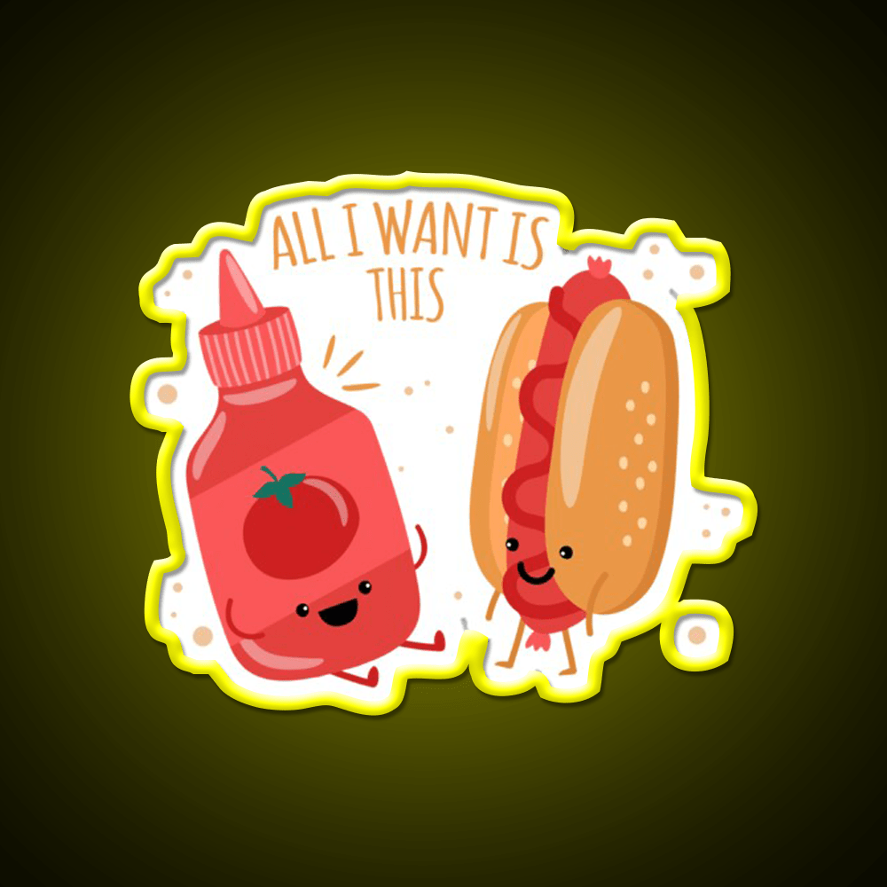 All I Want Is Hot Dog And Ketchup Fast Food Led Neon Sign For Burger Place Rgb Color - Shineneon