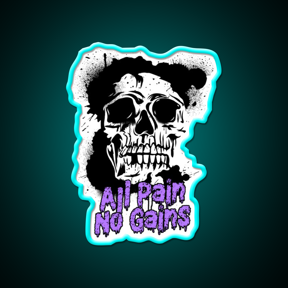 All Pain No Gains Bodybuilding Skull Gym Fitness Led Neon Sign Rgb Color