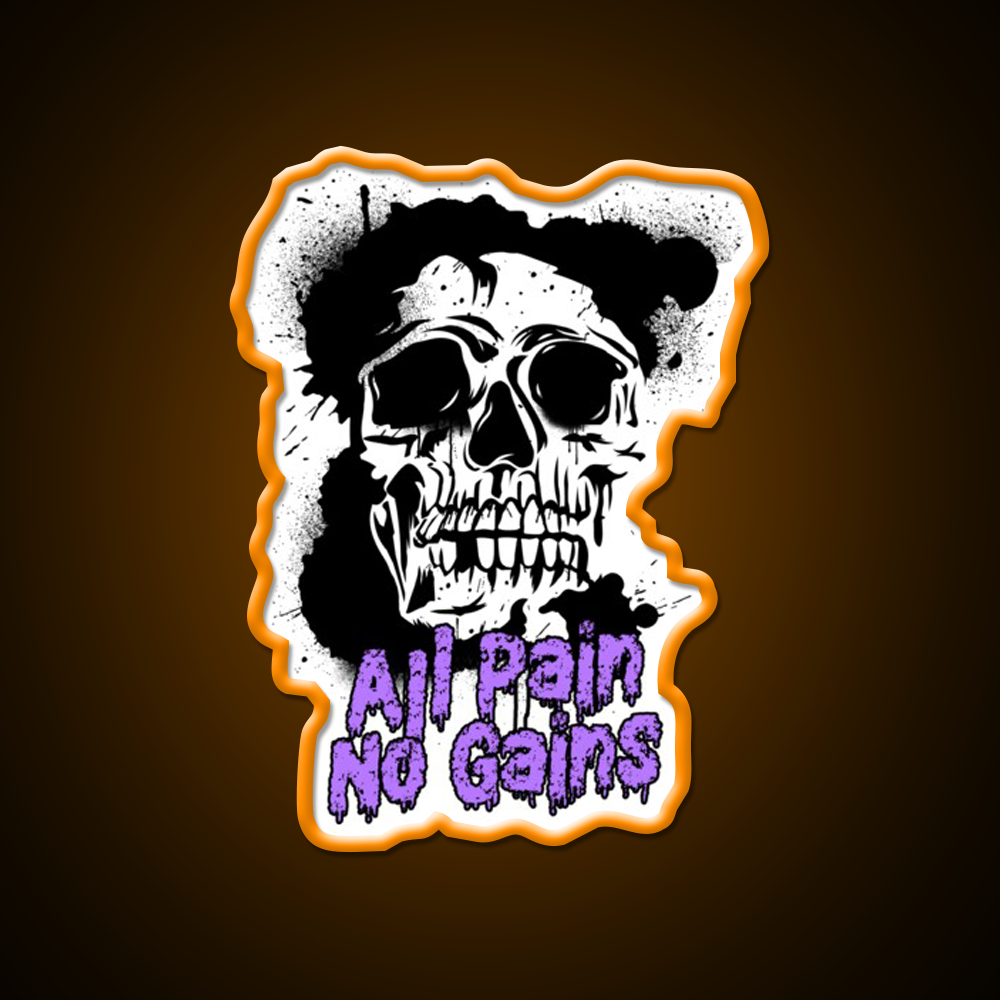 All Pain No Gains Bodybuilding Skull Gym Fitness Led Neon Sign Rgb Color