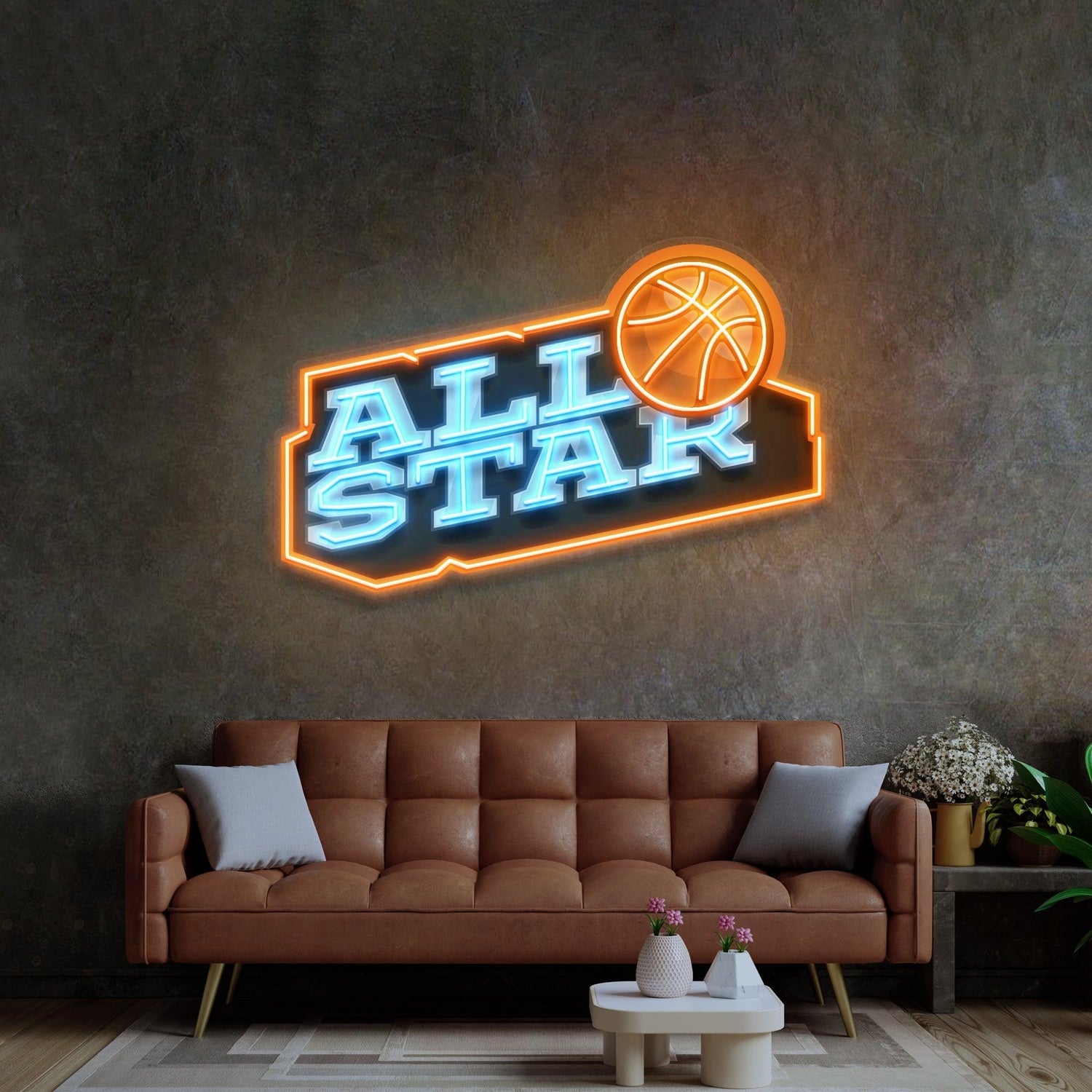 All Star Basketball Blue And Orange Uv Printed Led Neon Sign For Sports Room Decor | Shineneon