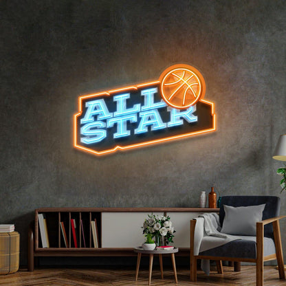 All Star Basketball Blue And Orange Uv Printed Led Neon Sign For Sports Room Decor | Shineneon
